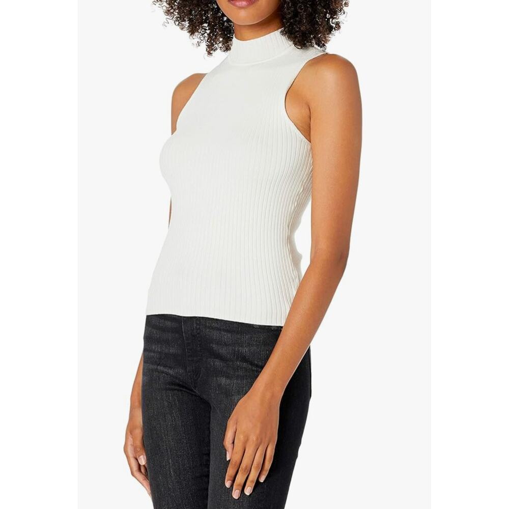 Sleeveless Ribbed Mock-Neck Sweater Tank  Women's Ivory Small Soft Stretch